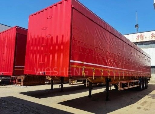 Truck 40-50ton 3 Axles 40ft 45ft Red Curtain Side Sliding Semi-Trailer with PVC Tarpaulin