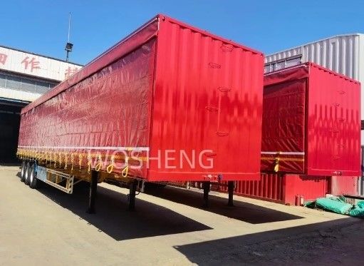 Truck 40-50ton 3 Axles 40ft 45ft Red Curtain Side Sliding Semi-Trailer with PVC Tarpaulin
