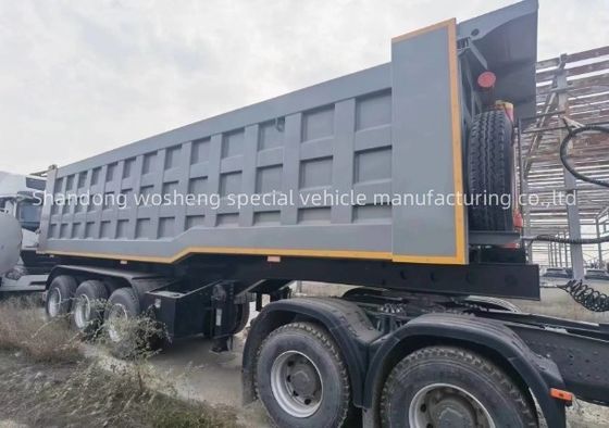 Truck Trailer Wosheng 3 Axles Hydraulic Rear Dump Tipper Semi Truck Tipping Trailers