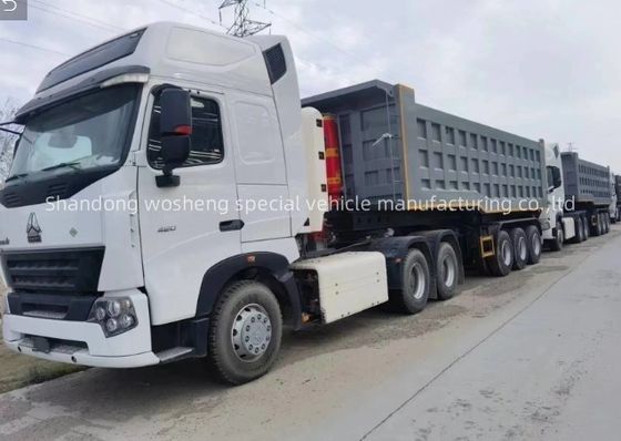 Truck Trailer Wosheng 3 Axles Hydraulic Rear Dump Tipper Semi Truck Tipping Trailers
