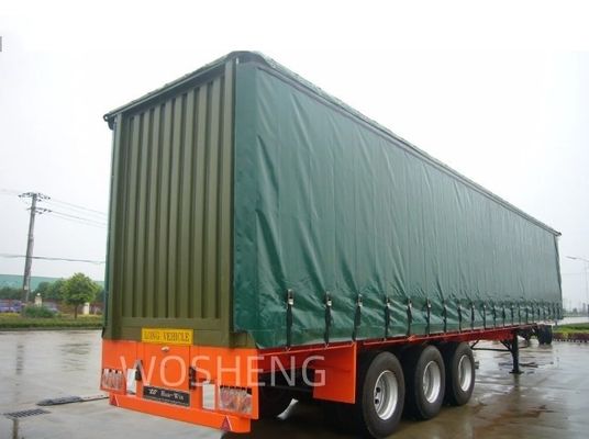 Semi-Trailer Wosheng Durable 3 Axles Green 40ft 45ft PVC Curtain Sider Truck Delivery