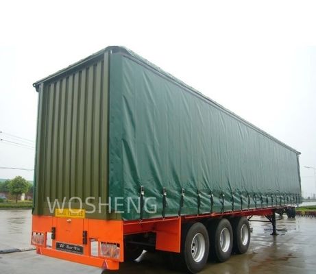 Semi-Trailer Wosheng Durable 3 Axles Green 40ft 45ft PVC Curtain Sider Truck Delivery