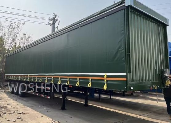 Wosheng 3 Axles Green 40ft 45ft PVC Curtain Side Semi Trailer 13T 16T BPW/FUWA Axle