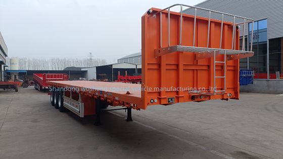 Main Beam Height 0.5m 3 Axle Flatbed Semi Trailer for 20FT 40FT Container Transportation