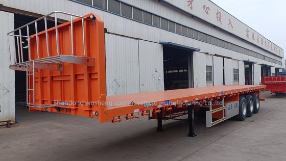 Main Beam Height 0.5m 3 Axle Flatbed Semi Trailer for 20FT 40FT Container Transportation