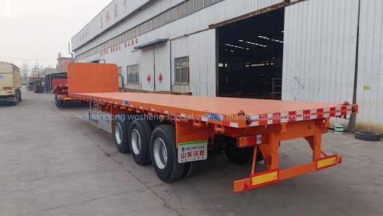 Main Beam Height 0.5m 3 Axle Flatbed Semi Trailer for 20FT 40FT Container Transportation