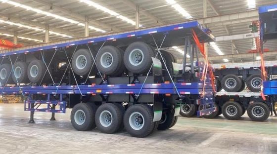 Max Payload 100tons 3 Axle Flatbed Container Flat Semi Trailer for Heavy Duty Truck
