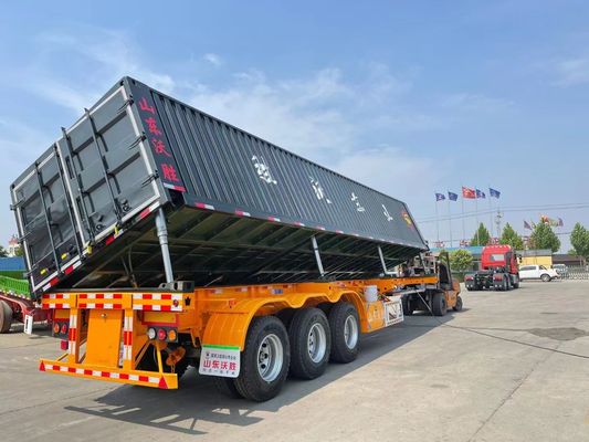 Leaf Spring and Main Beam 13m Side Dump Semi Trailer for Transporting Wheat Gain