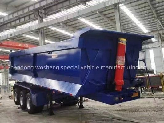 Q345B / T700 Steel Main Beam 3 Axles Blue Hydraulic Rear Dump Semi Trailer for Wosheng