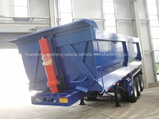 Q345B / T700 Steel Main Beam 3 Axles Blue Hydraulic Rear Dump Semi Trailer for Wosheng