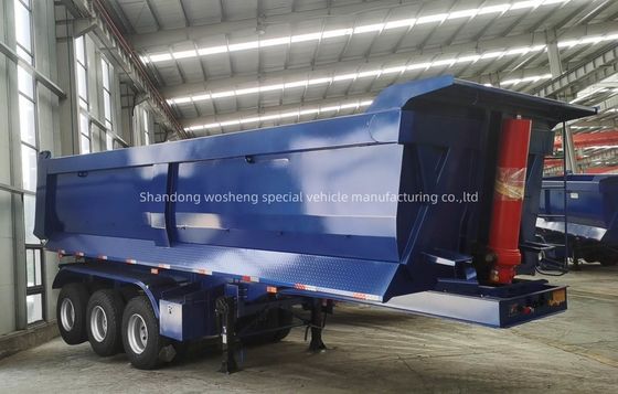 Q345B / T700 Steel Main Beam 3 Axles Blue Hydraulic Rear Dump Semi Trailer for Wosheng