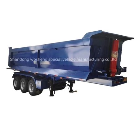 Wosheng 3/4/5 Axles Blue Hydraulic Rear Dump Semi Trailer End Tipper for Transportation