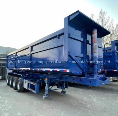 Wosheng 3/4/5 Axles Blue Hydraulic Rear Dump Semi Trailer End Tipper for Transportation