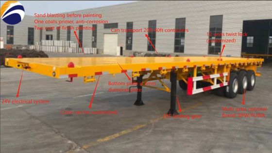Shipping Container Flat Bed Semi Trailer with 12 sets Twist Lock and 0tons Max Payload