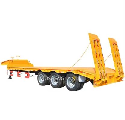 Wosheng 3 Axles 12 Wheels Yellow Low Bed Lowbed Container Chassis Loader Semi-Trailer