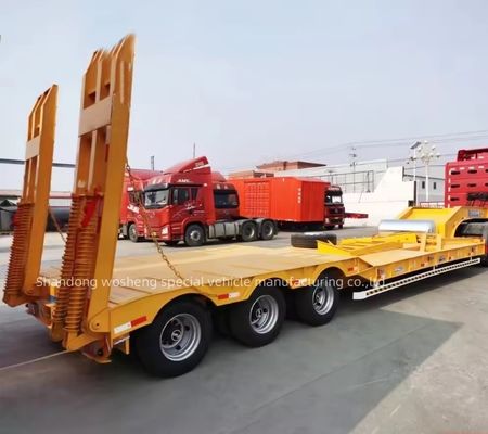 Wosheng 3 Axles 12 Wheels Yellow Low Bed Lowbed Container Chassis Loader Semi-Trailer