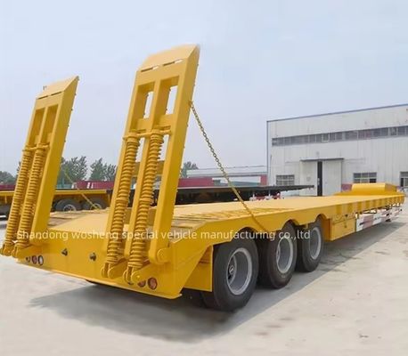 Wosheng 3 Axles 12 Wheels Yellow Low Bed Lowbed Container Chassis Loader Semi-Trailer
