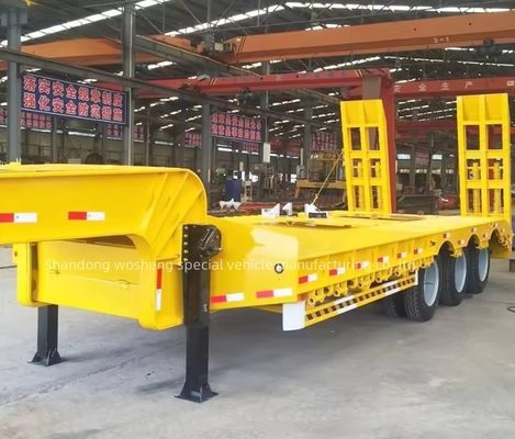 Wosheng 3 Axles 12 Wheels Yellow Low Bed Lowbed Container Chassis Loader Semi-Trailer