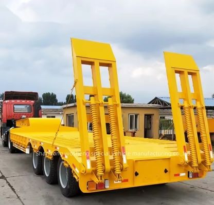 Wosheng 3 Axles 12 Wheels Yellow Low Bed Lowbed Container Chassis Loader Semi-Trailer