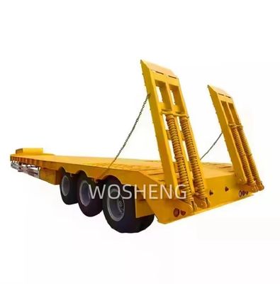 Wosheng 3 Axles 12 Wheels Yellow Low Bed Lowbed Container Chassis Loader Semi-Trailer