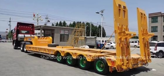 Max Payload Wosheng Low Bed Semi Trailer with 28t Heavy Duty Landing Gear and 4 Axles