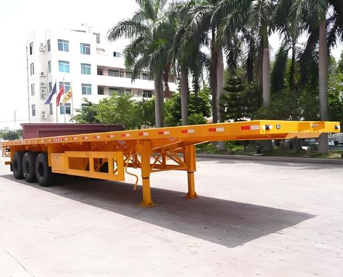 50ton 3 Axle Container Flatbed Truck Semi Trailers with Q345B Steel Payload Customized