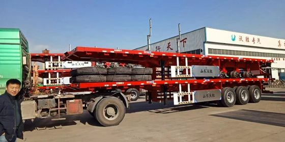3 Axle Flatbed Semi Trailer for Transporting 20ft 40ft Container and Heavy-Duty Cargo