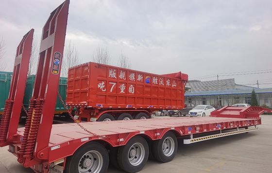 Truck Steel Low Bed Container Chassis Loader Semi Trailer with 3 Axles and 12 Wheels