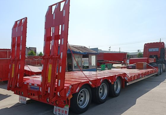 Truck Steel Low Bed Container Chassis Loader Semi Trailer with 3 Axles and 12 Wheels