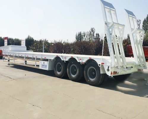 Mechanical Ladder 3 axle Lowbed Trailer With Heavy Duty 28t Landing Gear FUWA/JOST/WOSHENG