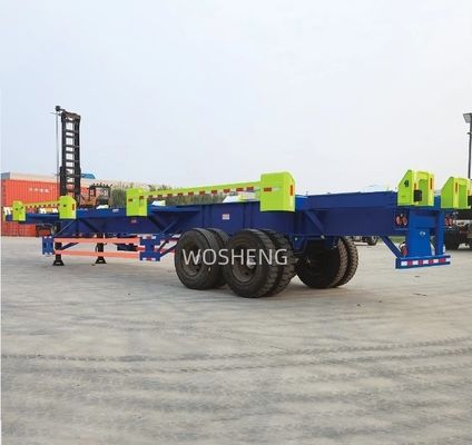 Wosheng 2 Axle Blue Container Skeleton Semi Trailer for Harbor Port Transportation