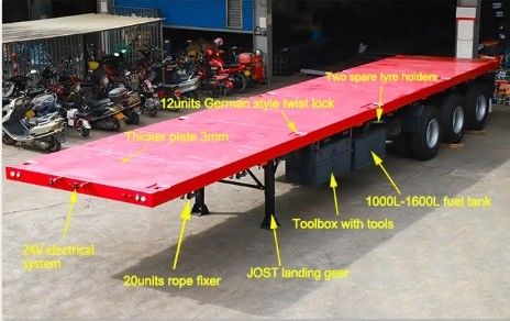 Red Mechanical Suspension 3 Axle 4 Axle 20FT 40FT 45FT Container Flatbed Semi Trailer