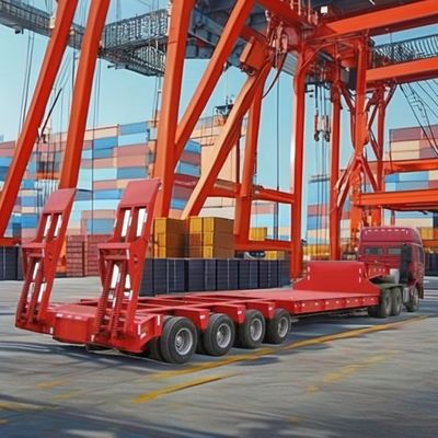 Custom's Requirement Semi-Trailer Red Lowbed Trailer 3 Axle Low Bed Loader 60 Ton Lowboy