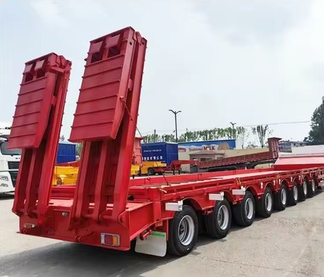 Custom's Requirement Semi-Trailer Red Lowbed Trailer 3 Axle Low Bed Loader 60 Ton Lowboy