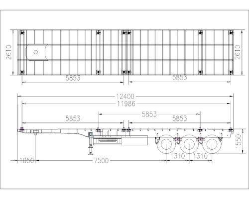 3 Axles 60-80ton 20-45FT Flatbed Container Semi Trailer with and Max Payload 50000kg