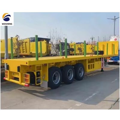 Dual Line Braking System 80Tons Headboard Timber Flatbed Semi Trailer for Bulk Cargo