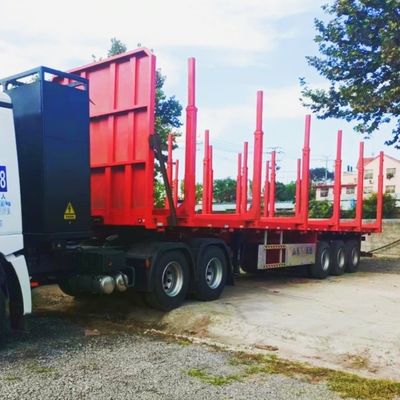 80T Flatbed Timber or Log Loader Semi Trailer with Side Columns Mechanical Suspension