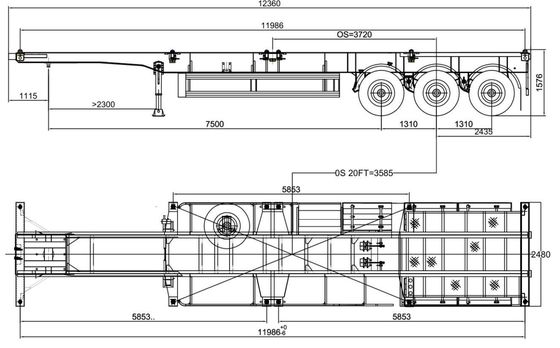 Container Trailer 3 Axle Skeleton Semi-Trailer Chassis with Max Payload of 50 Ton