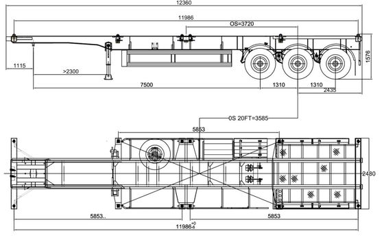 Mechanical Suspension 3 Axles 60 Ton Skeleton Semi-Trailer for Shipping Container Chassis