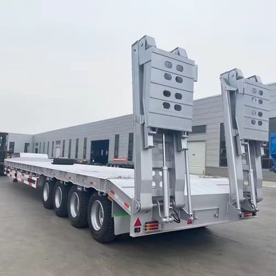 3 or 4 Axle Gooseneck Lowbed Semi-Trailer with 60-100 Tons Capacity and Steel Flatbed