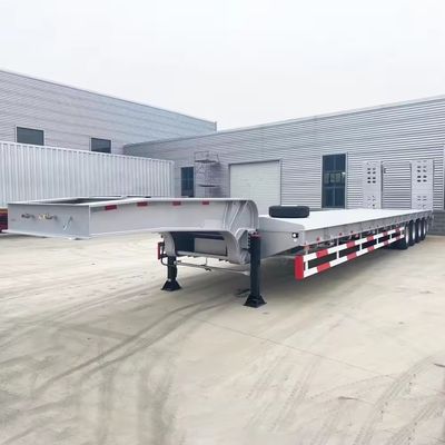 3 or 4 Axle Gooseneck Lowbed Semi-Trailer with 60-100 Tons Capacity and Steel Flatbed