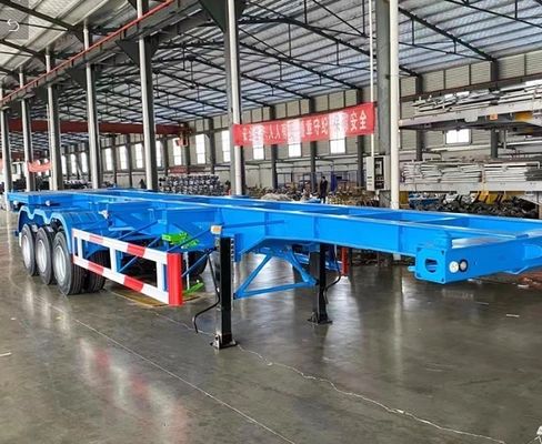 Transport Function 3 Axle Blue Skeleton Semi Trailer for Transporting 40ft Container