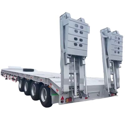 Transport Heavy Duty Equipment 4 Axles Double Hydraulic Ladder Low Bed Semi Trailer