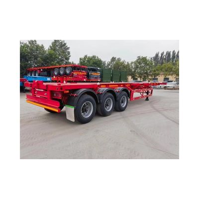 50T 3 Axle Container Skeleton Semi Trailer with 9.0-20*12pcs 90 Rim in Red and Yellow