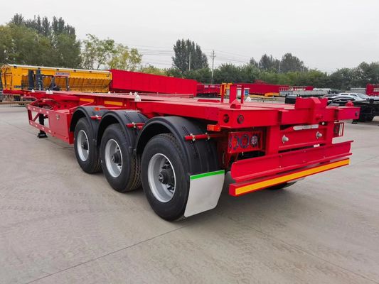 50T 3 Axle Container Skeleton Semi Trailer with 9.0-20*12pcs 90 Rim in Red and Yellow