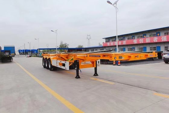 50T 3 Axle Container Skeleton Semi Trailer with 9.0-20*12pcs 90 Rim in Red and Yellow