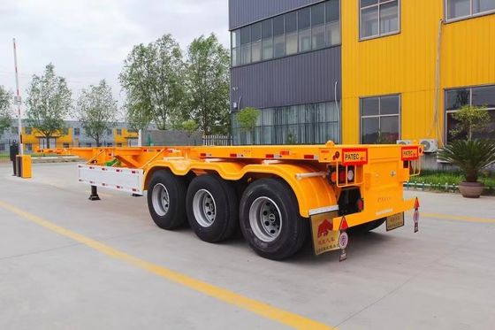 50T 3 Axle Container Skeleton Semi Trailer with 9.0-20*12pcs 90 Rim in Red and Yellow