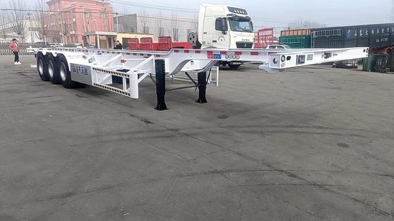 50T 3 Axle Container Skeleton Semi Trailer with 9.0-20*12pcs 90 Rim in Red and Yellow