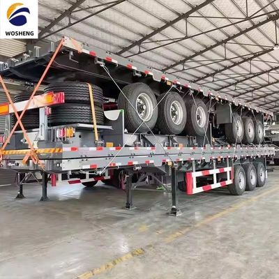 3 Axle Flatbed Semi Trailer for 20ft or 40ft Container Transport Rim 9.0-22.5