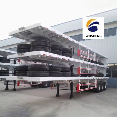 Q345b Main Beam 3 Axles 20ft 40ft Container Transportation 60-100Tons Flat Bed Flatbed Truck Semi Trailer